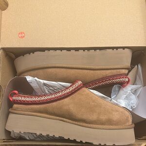 UGG Tan Mules & Clogs with Comfortable Suede Upper and Thick Rubber Sole
